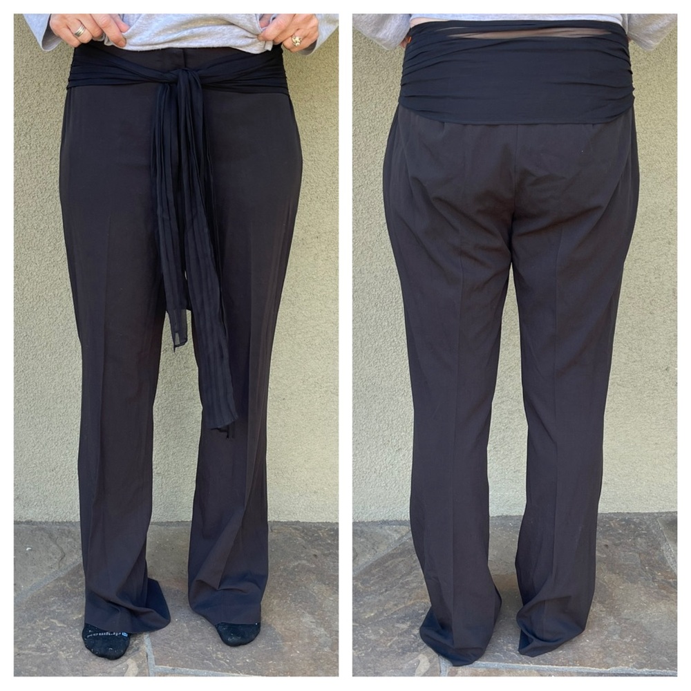 Cache 2000s black straight leg sash tie waist trousers